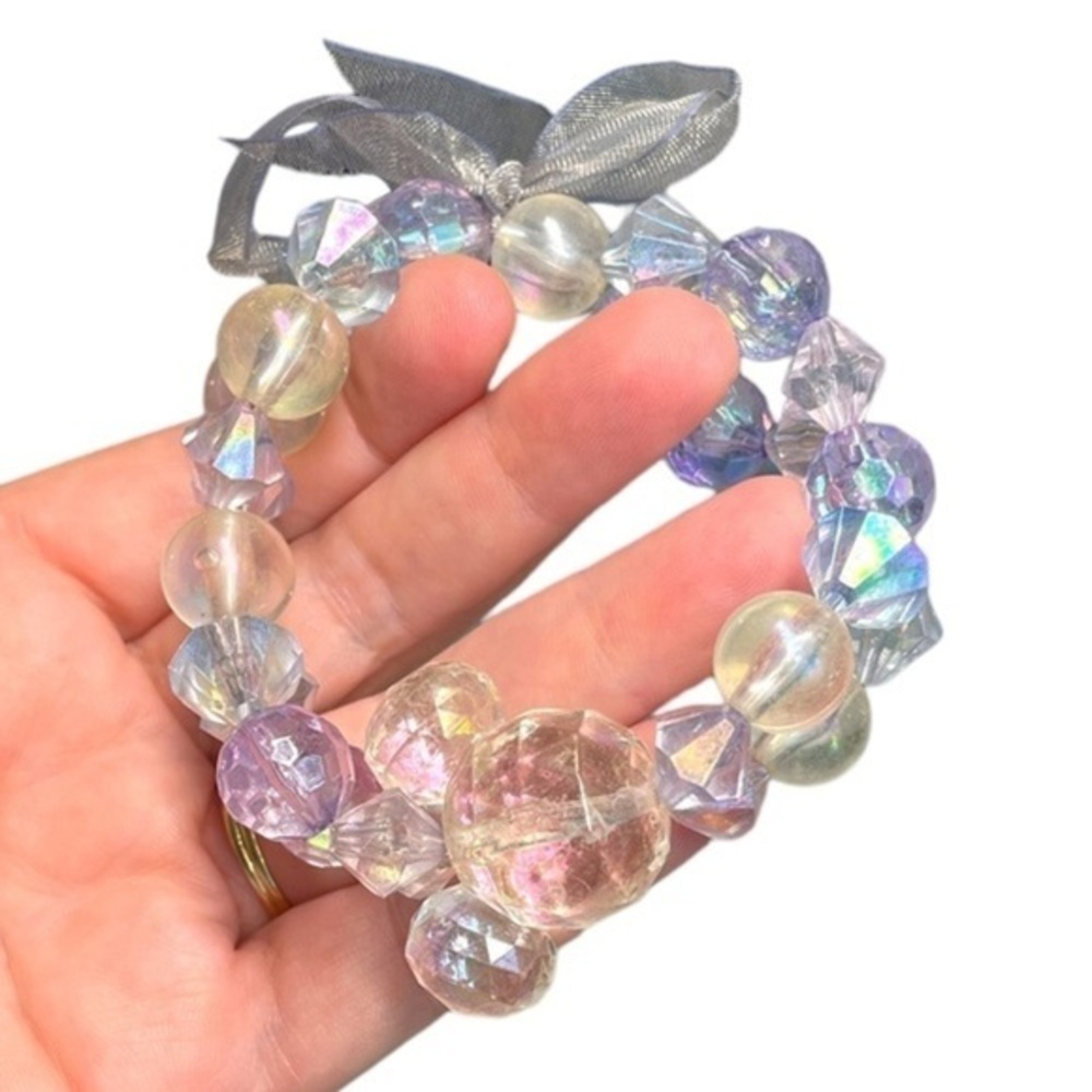 Disney Girls Stretch Beaded Bracelet Iridescent Mickey Hidden Charm